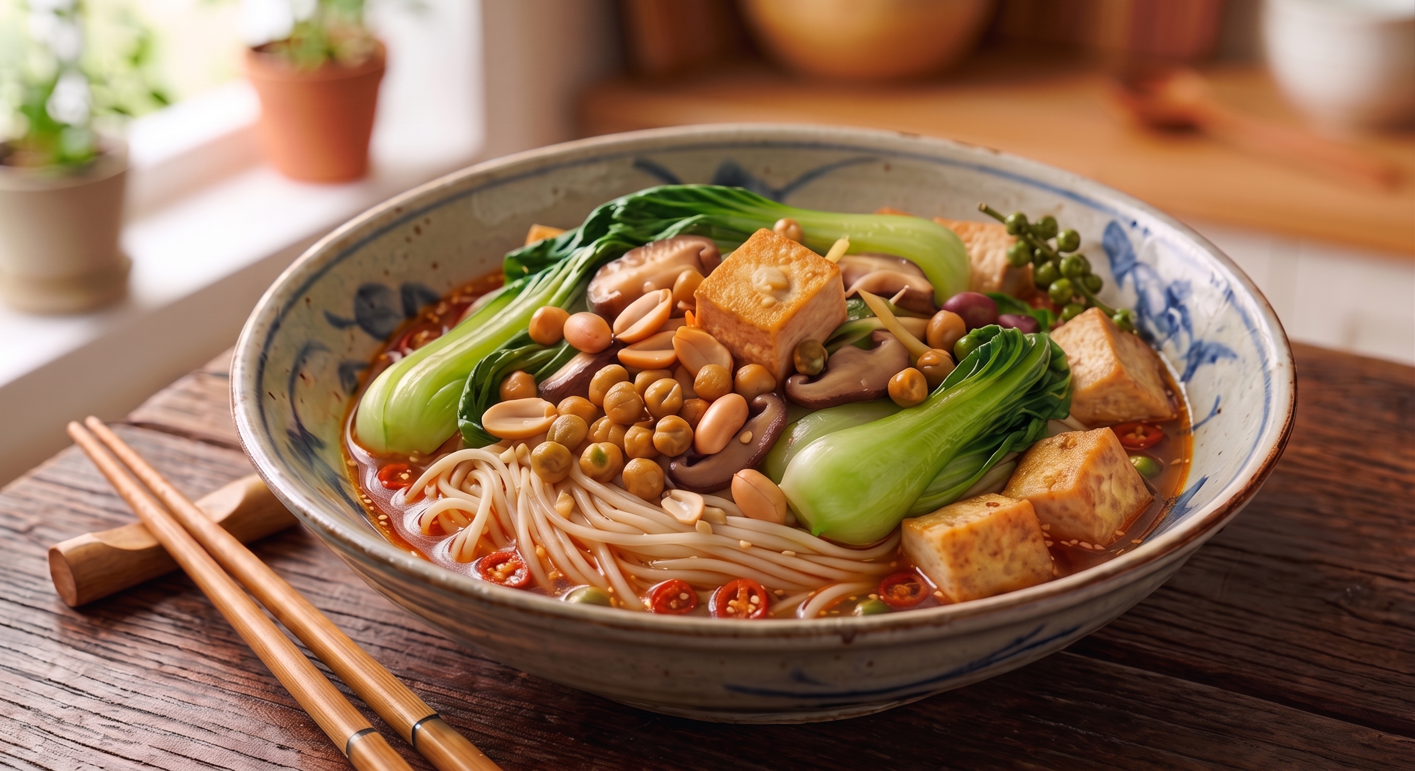 Asian cuisine with greens and tofu